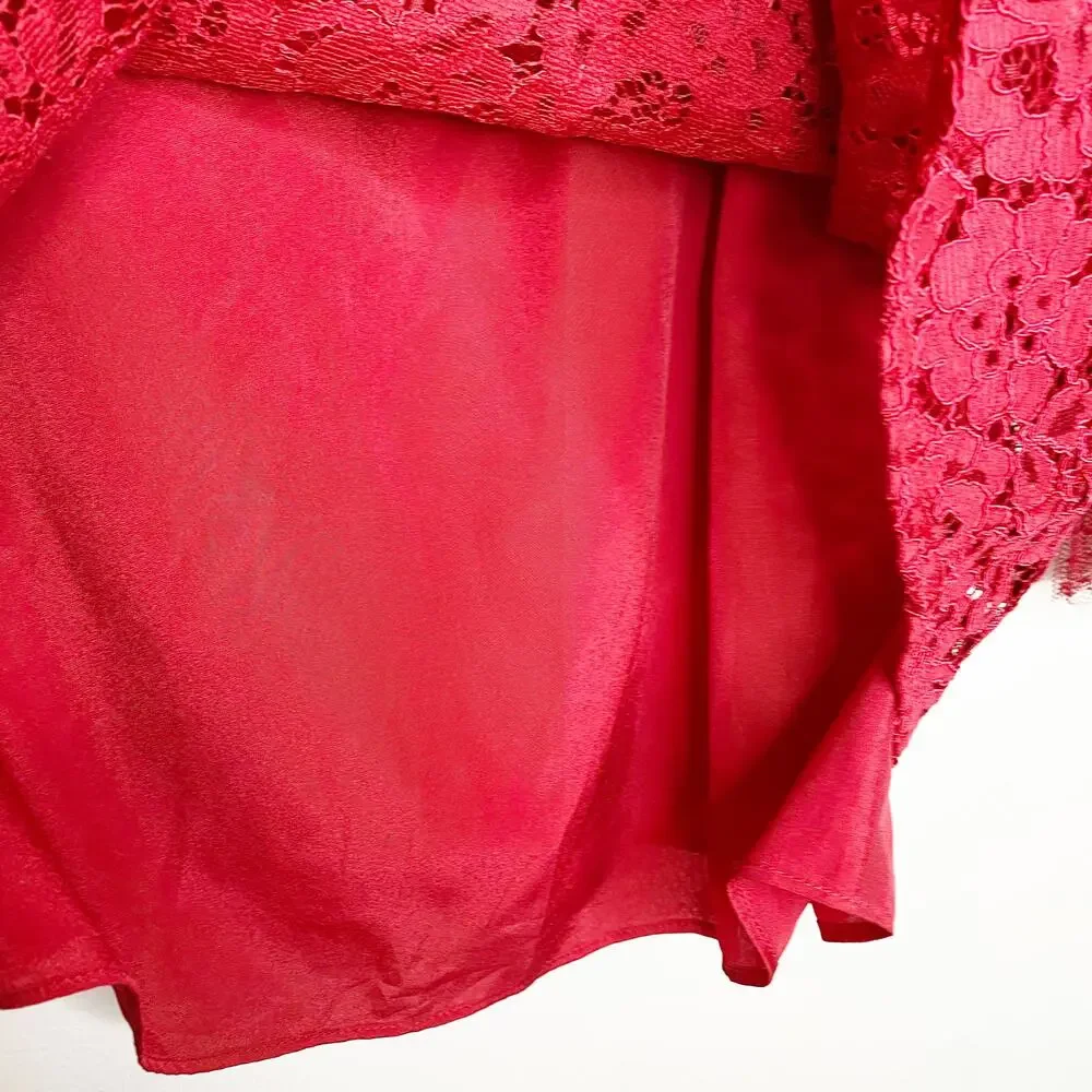 J crew Red Lace Party Top with Tulle Ruffle XS